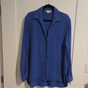 Michael Stars Royal Blue Cotton Gauze Button-Up Shirt